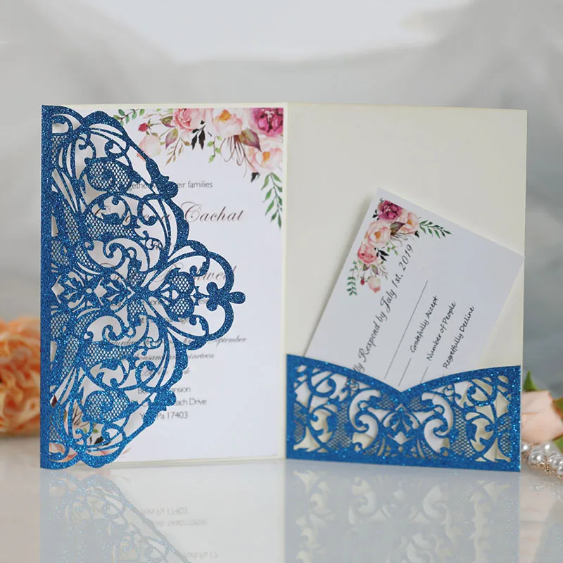 

100pcs Invitations Glitter Paper Invitation Card RSVP Envelope Greeting Cards Gift Card for Wedding Birthday Quinceanera Party