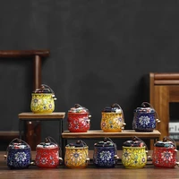 european style tea tank mini portable airtight jar painted flower pattern ceramic tank kitchen food seasoning jars home decor