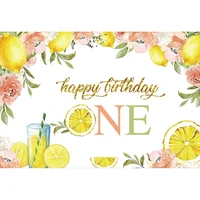 laeacco lemon birthday backdrop girl 1st birthday party decor pink floral baby shower portrait customized photography background