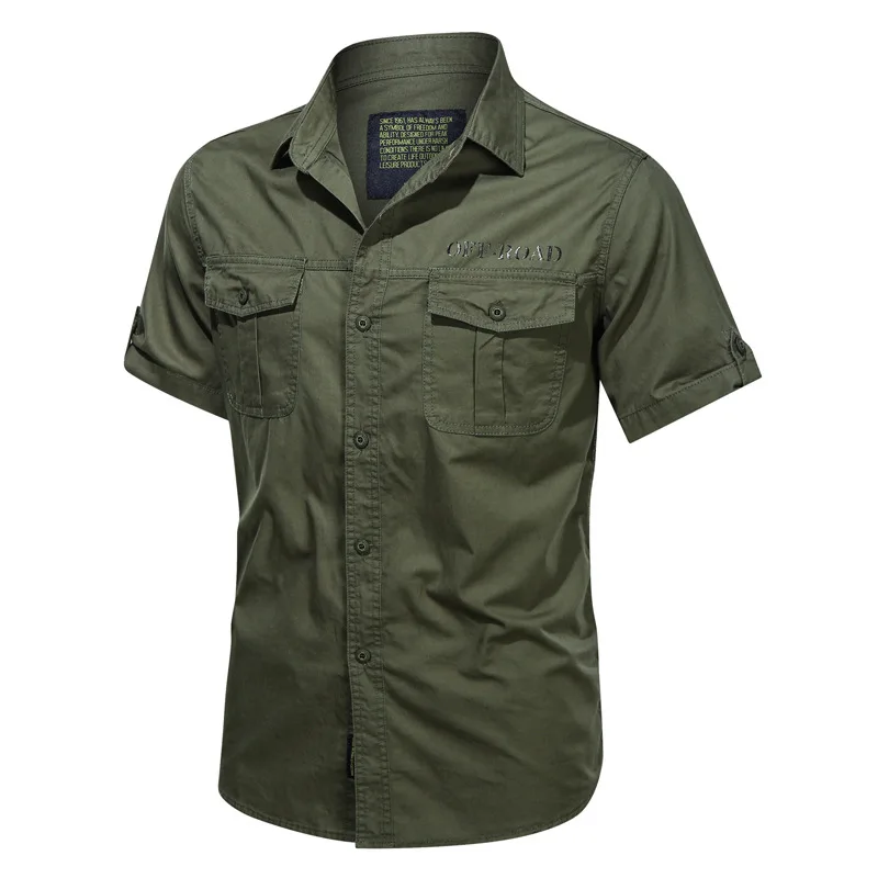 

SALSPOR Men's Short Sleeve Plain Color Shirt Cotton Casual Top Slim Print Half Sleeve Shirt Pocket Decorative Short Sleeve