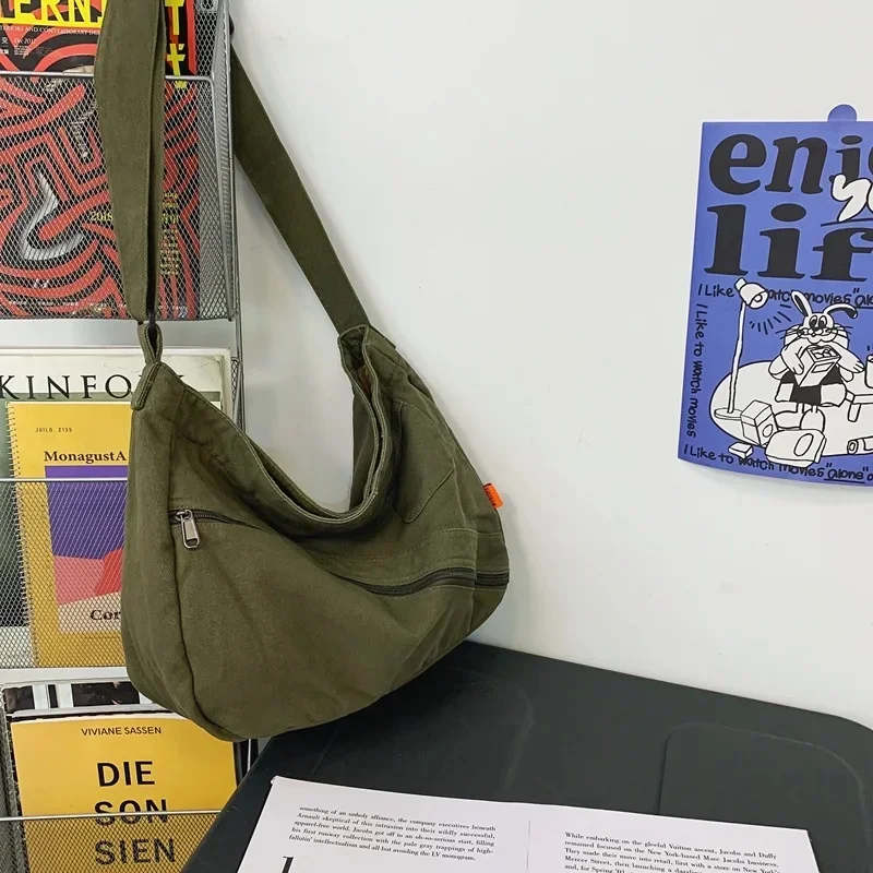 

Oversized Casual Canvas Ita Hobo Slouchy Side Bag Student Textile Stylish Big Capacity School Book Laptop Pouch Crossbody Bag