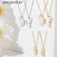 two piece butterfly necklace friendship pendant chain fashion set couple women romance jewelry gift friends custom accessories