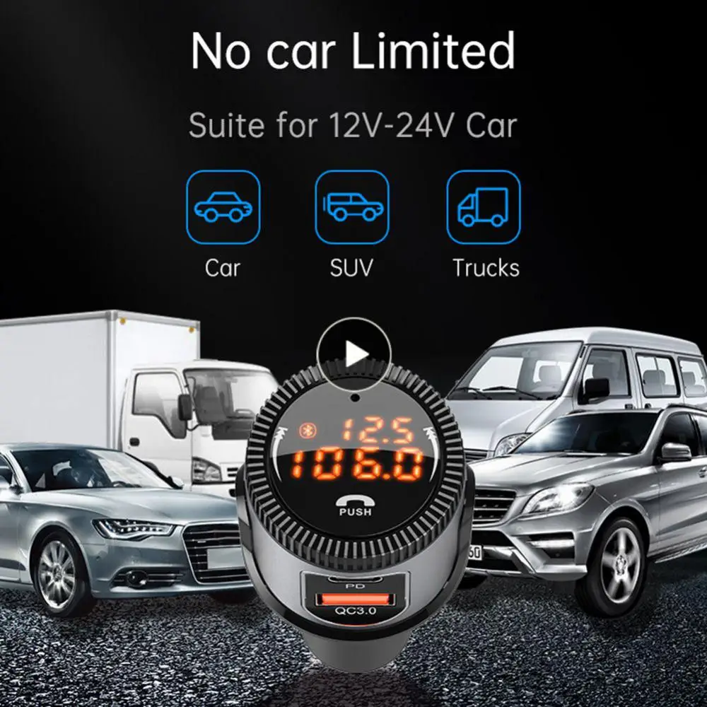 

Pd Charger Qc 3.0 Bluetooth Bc72 Dual Display Car Charger Multifunctional Hands-free Car Fast Charger Car Accessories
