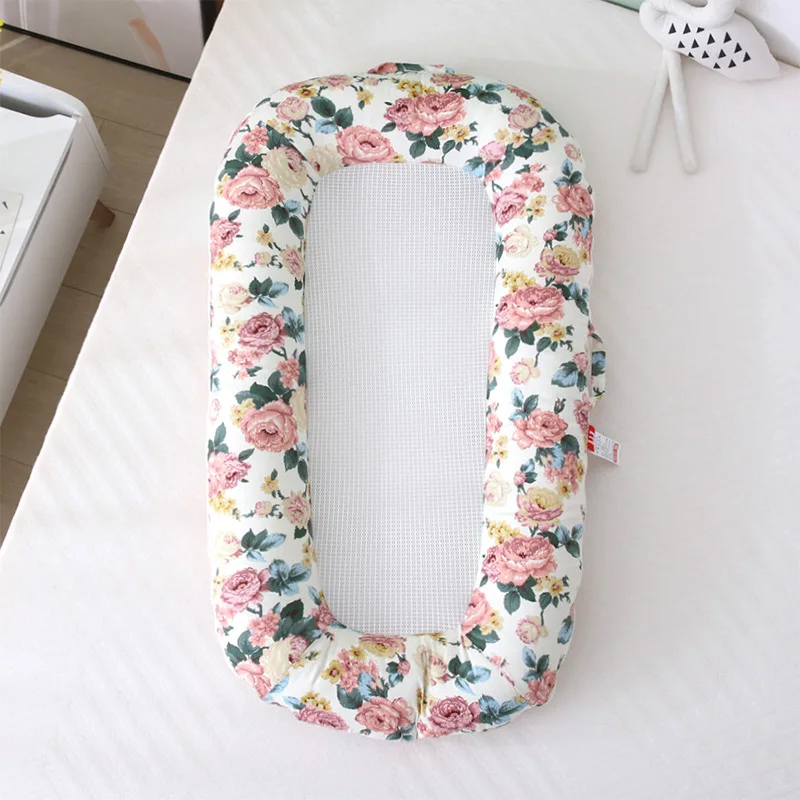 

Newborn Baby Portable Crib Cotton Mesh Breathable Removable Washable Nest Craddle Baby Bionic Travel Cot Solid Color Summer