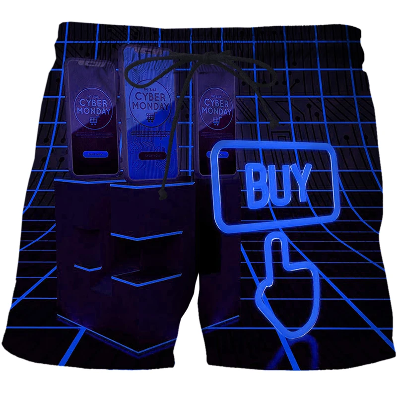Men Short Pants Fashion AI technology pattern 3D Print loose casual shorts Summer beach board shorts Breathable men clothing