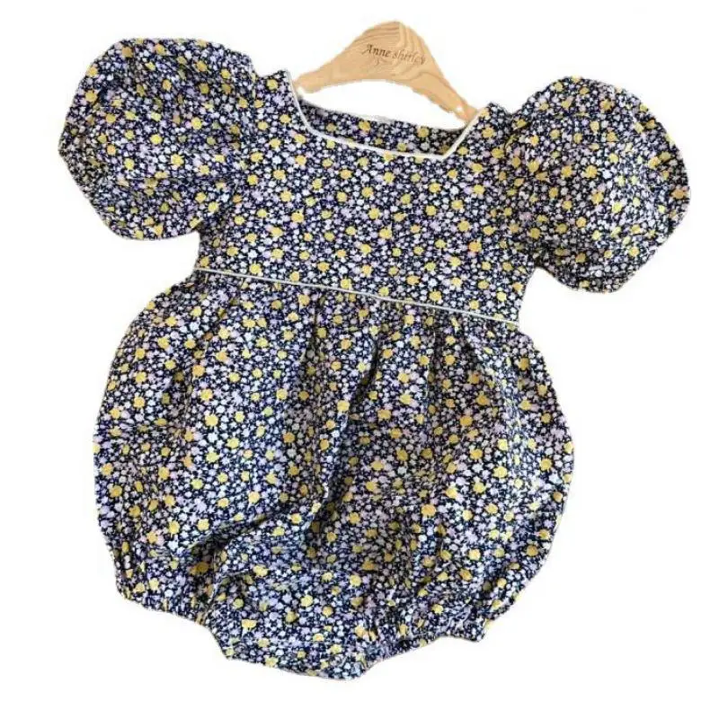 2022 Summer New Baby Girl Floral Bodysuit Cotton Infant Short Sleeve Clothes Loose Princess Casual Jumpsuit For Girls 0-24M
