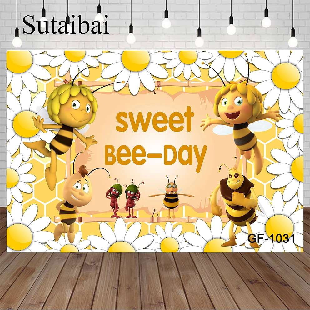

Maya The Bee Photography Background Yellow Sunflowers Baby Bee Day Newborn Birthday Party Backdrops for Photo Studio