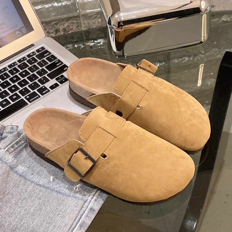 

Women's Luxury Brand Closed Toe Slippers 2023 Summer Fashion Cow Suede Leather Clogs Sandals Ladies Retro Garden Mule Clog Shoes