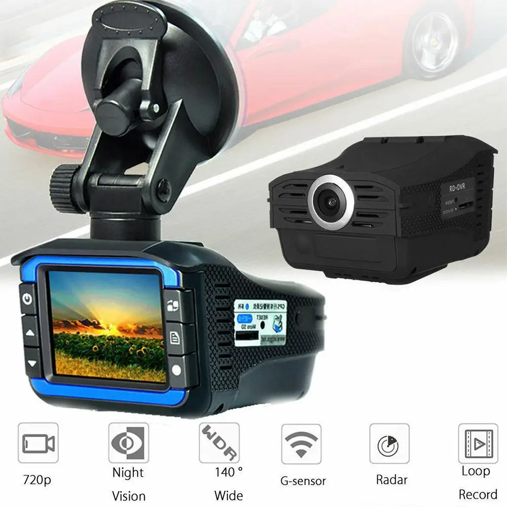 

2023 Car DVR Camera 2 in 1 Radar Detector Dash Camera Video Recorder Tachograph Traffic Warnin Device Russian