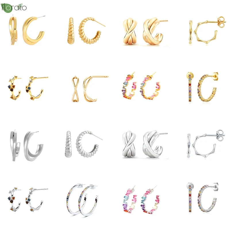 

925 Sterling Silver Needle Fashion C Shape Earrings for Women Vintage Gold Earrings Delicate Stud Earrings Luxury Jewelry Gifts