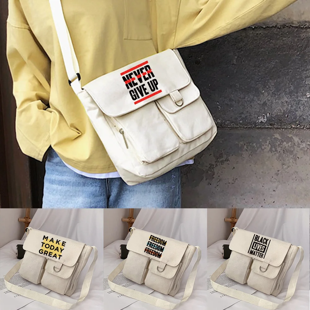 

2022 Crossbody Bag Women Fashion Casual Messenger Bags Postman Case Korean Version Canvas Shoulder Packet Word Print Organizer