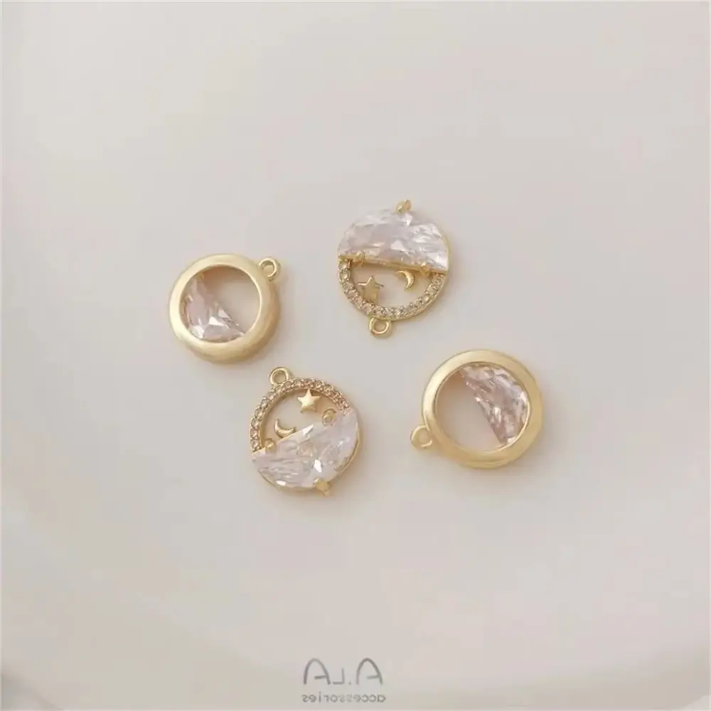 14 К позолоченный циркон натюрмодной воды яркая луна круглый кулон ручной работы