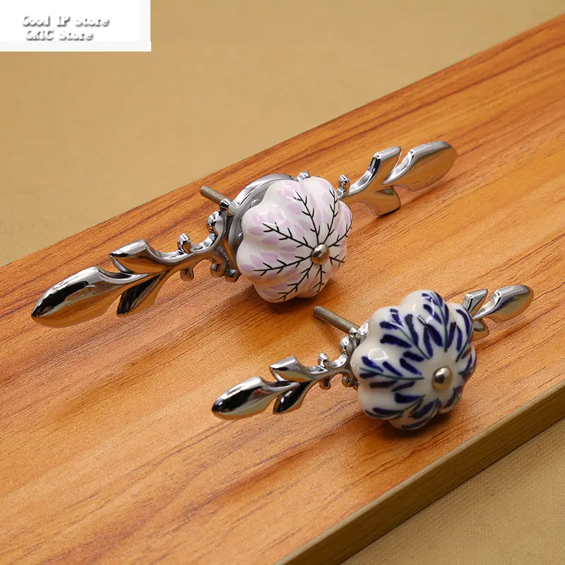 Nordic Modern Minimalist Cupboard Bookcase Drawer Shoe Cabinet Rural Blue And White Porcelain Pumpkin Single Hole Knobs