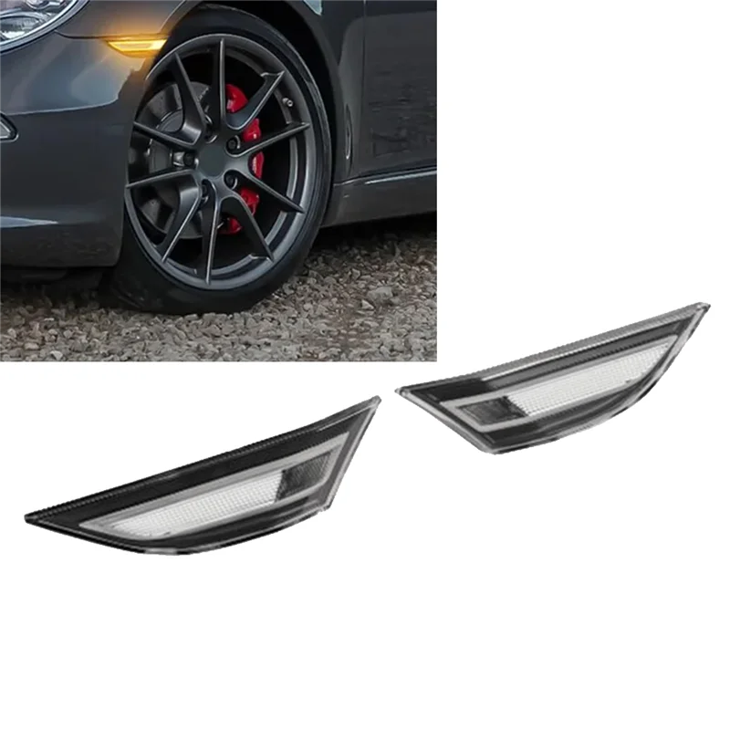 Фото Автомобильный янтарный светодиодный боковой габаритный фонарь для Porsche 991 Carrera 718 Cayman Boxster 981, указатель поворота на боковое крыло-ABQF №3