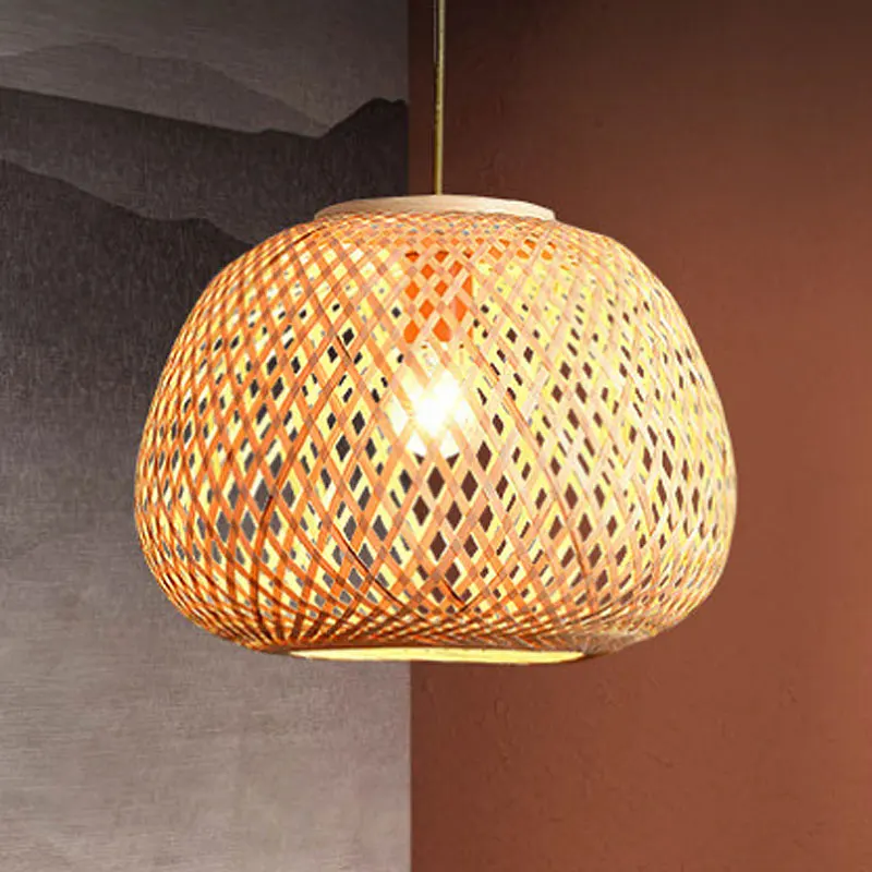 

Classic Bamboo Lustre Chandelier Ceiling Handmade Rattan Pendant Light Fixture Weaving Home Living Bed Room Decor Hanging Lamp