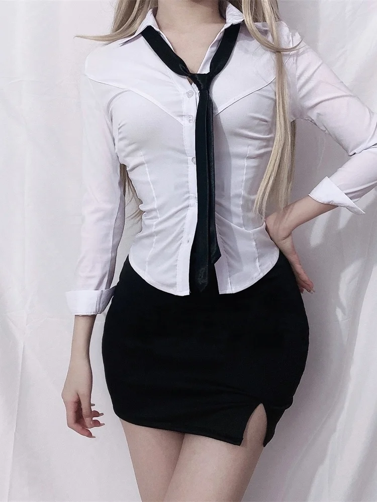 

Женский комплект из блузки и мини-юбки, элегантная привлекательная белая блузка с глубоким вырезом и Приталенный топ с коротким рукавом для...