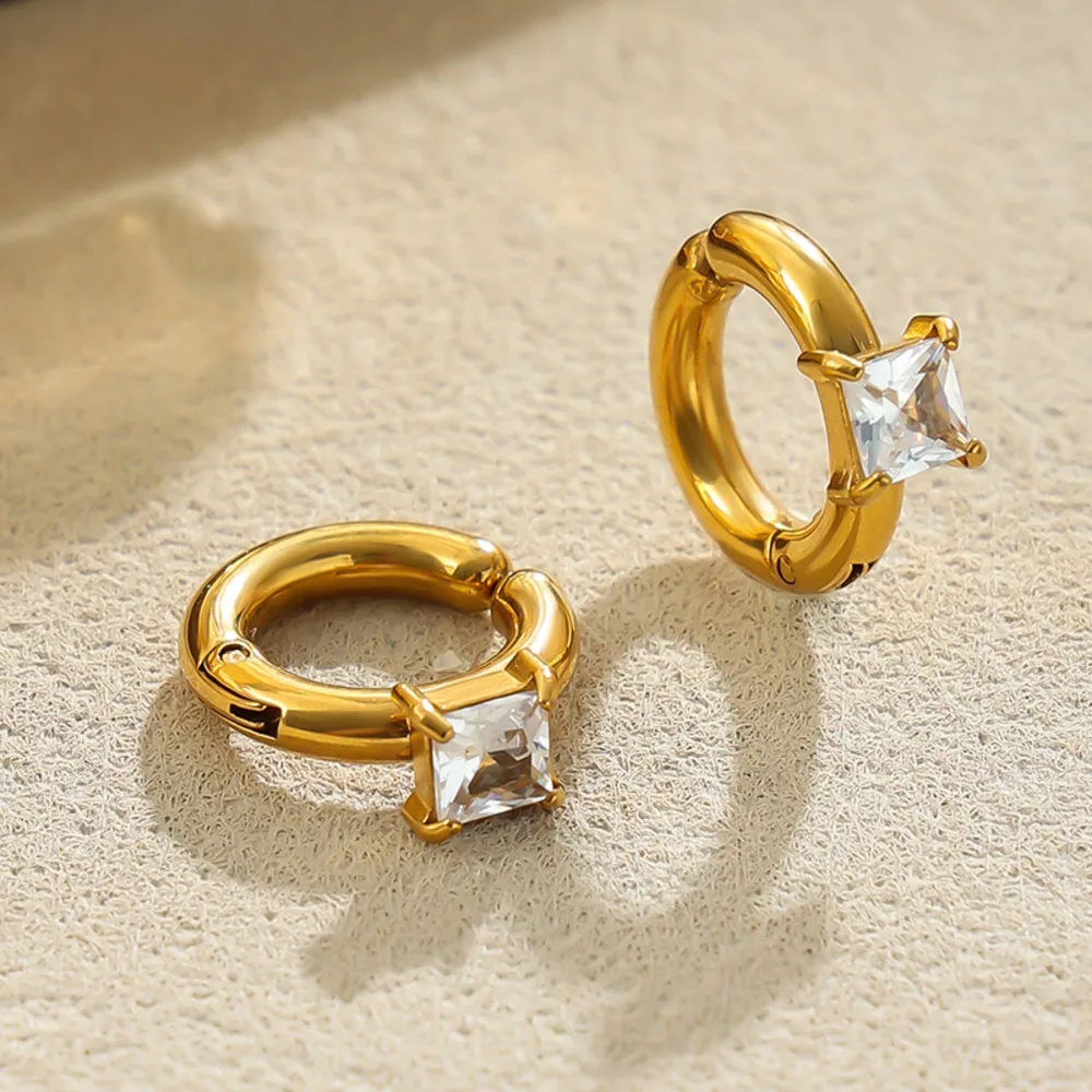 Фото Серьги-клипсы PuRui Elegant из нержавеющей стали с 18-каратным золотым покрытием для женщин, простые, с кубическим цирконием, С-образной формы, без прокола. №1