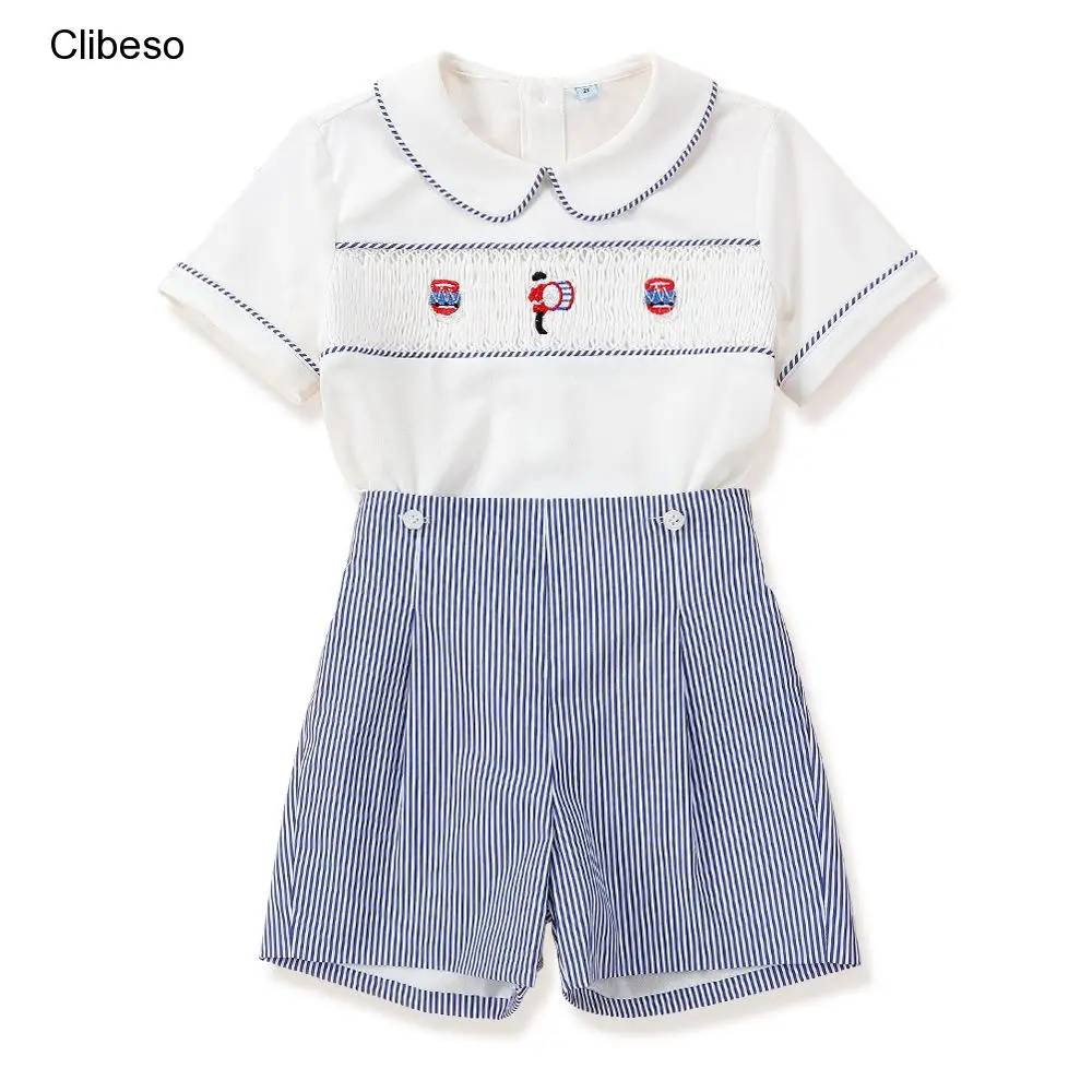 

2023 Boutique Design Baby Boys Girls Clothes Sets for Summer Kids Handmade Smocked Romper Children Twin Brothers Matching Outfit