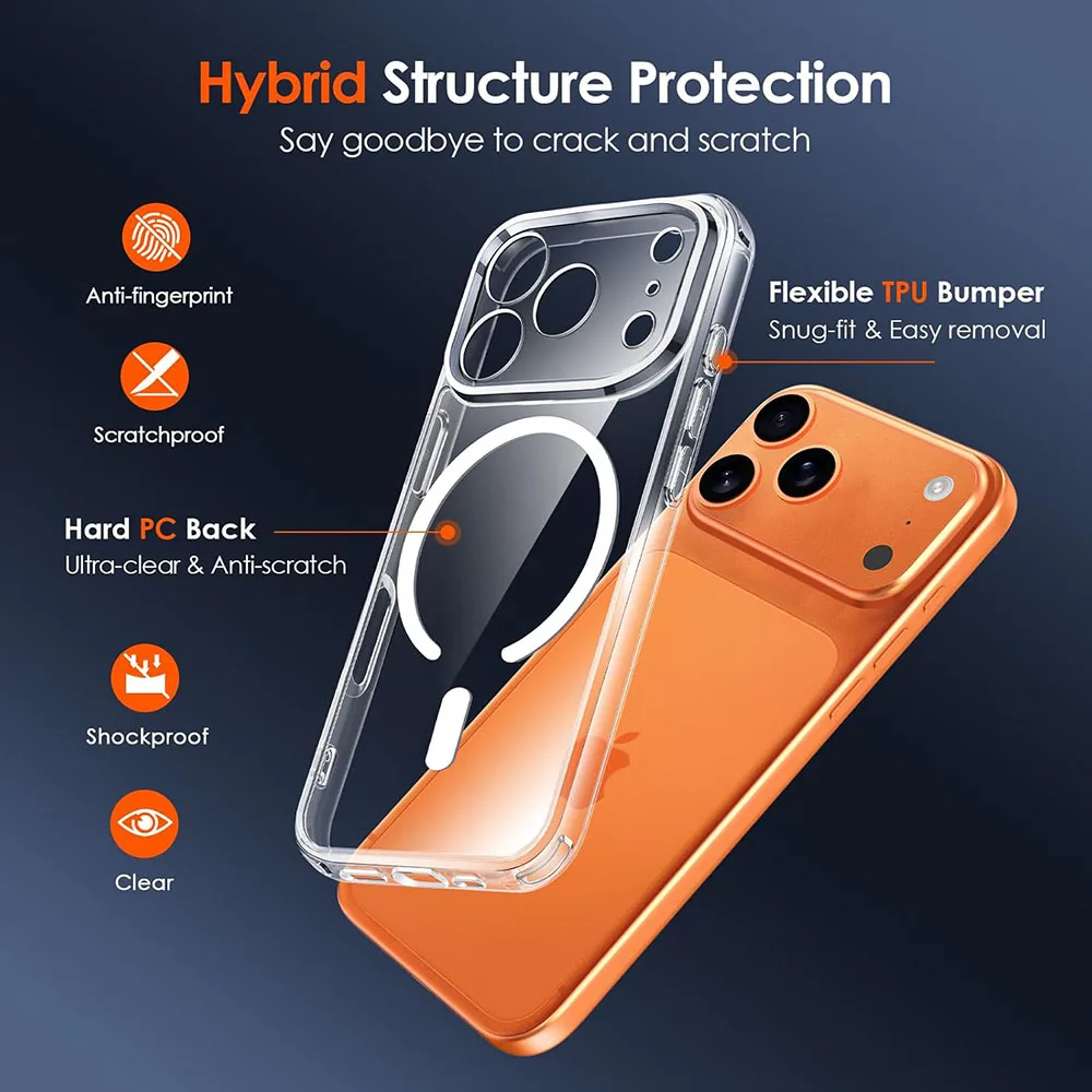 Фото Магнитный чехол для Magsafe для iPhone 17 Pro Max Air, гибридный жесткий чехол для iPhone 17 Pro Max 17 Air, прозрачный мягкий чехол для iPhone 17 №2