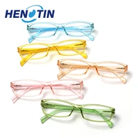 henotin rectangular transparent color frame reading glasses spring hinge men and women hd presbyopia vision eyeglasses 0600