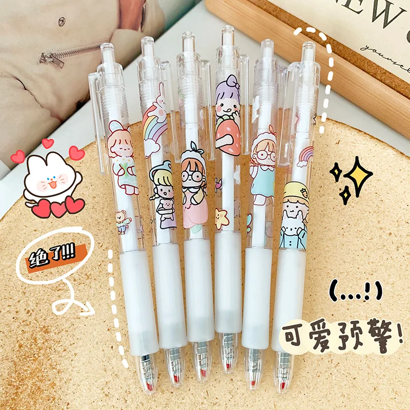 

6 Pcs/Set Kawaii Gel Pen Cute Pressing Cartoon Students Pens 0.5mm Black Ink Office School Writing Supplies for Girl Gifts