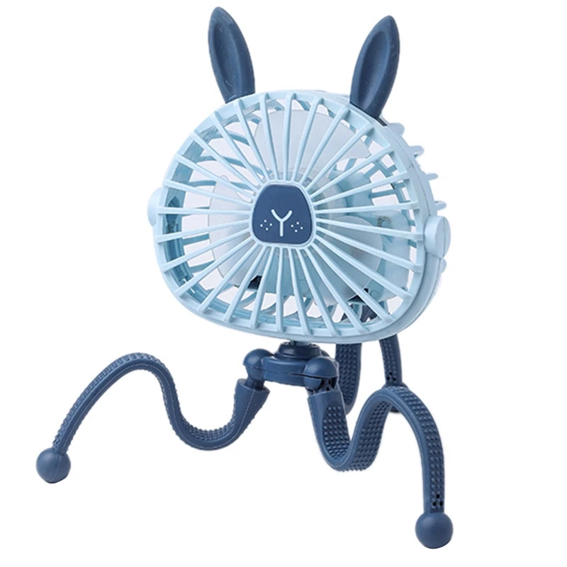 

Cute Cartoons Octopus Portable USB Fans Handheld Baby Stroller Bracket Silent Fan Mini Stand Fans (Rabbit Ear Blue)