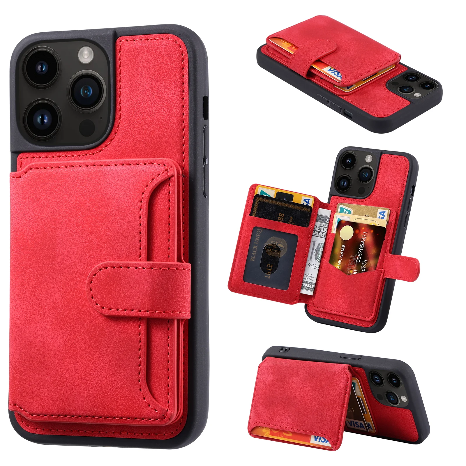

Shockproof Protect Phone Case with Card Pocket for iPhone 15 14 Plus 13 Pro Max 12 11 PU Leather Wallet Soft TPU Back Cover
