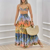 color printing suspender long skirt suit women summer 2022 new fashion boho sexy long skirts sets