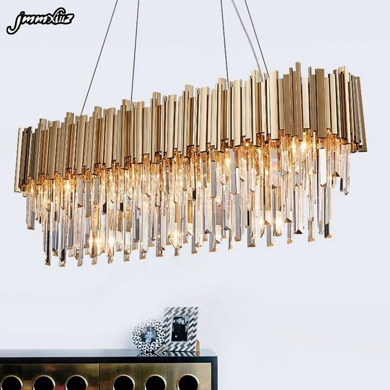 

Jmmxiuz Luxury crystal chandelier modern rectangular golden dining room light creative personality bedroom light LED light