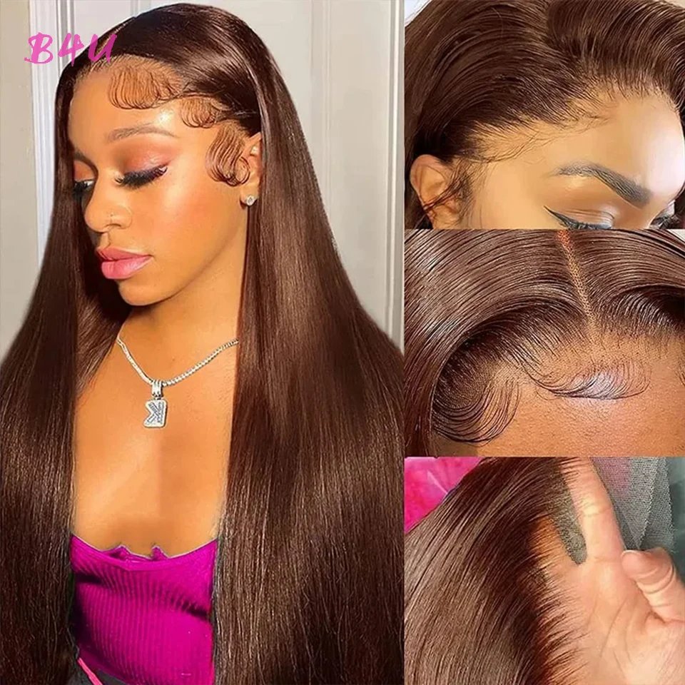Chocolate Brown 13x6 Body Wave Lace Front Wig Human Hair Brazilian Curly HD Transparent Deep Wave Lace Frontal Wigs For Women