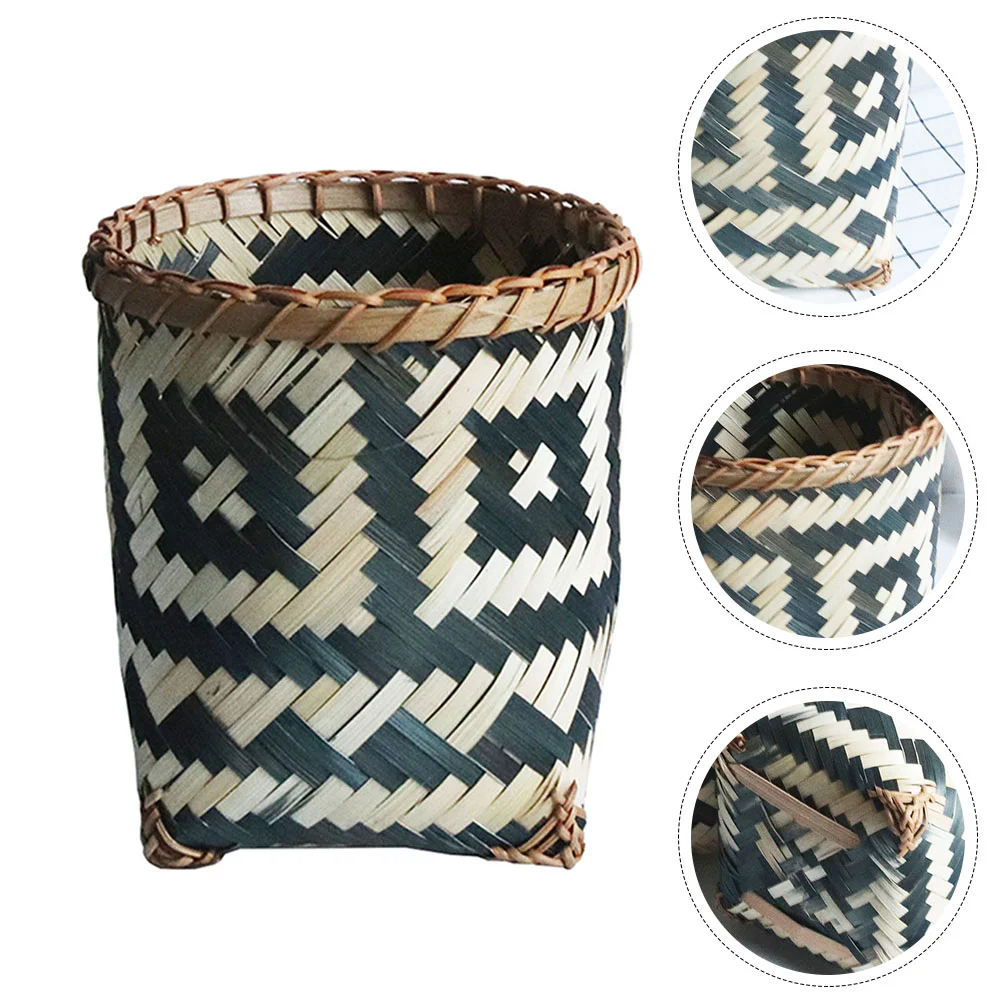 

Basket Can Trash Woven Storage Wicker Waste Rattan Bathroom Garbage Bin Container Plantdesktop Wastebasket Planter Seagrass