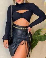 summer 2022 womens short skirt sexy drawstring high slit plain skirt night out party female clothes new skinny fashion outfits