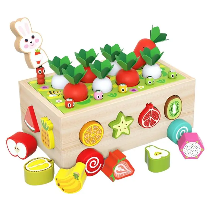 

Montessori Toys For 1-Year-Old Wood Preschool Toddler Educational Toys For Girls Pull Carrot Shape Size Sorting Puzzle Game