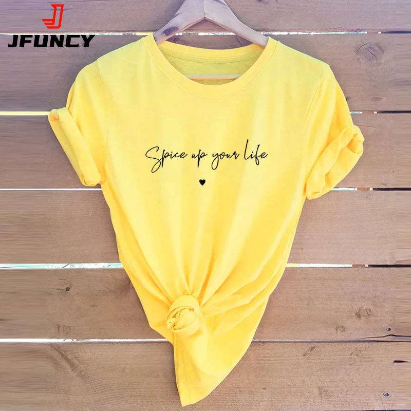 

JFUNCY Oversized Women Top Letters Small Love Printed Short Sleeve Tee Shirts Cute Women's T-shirt Summer Clothing Female Tshirt