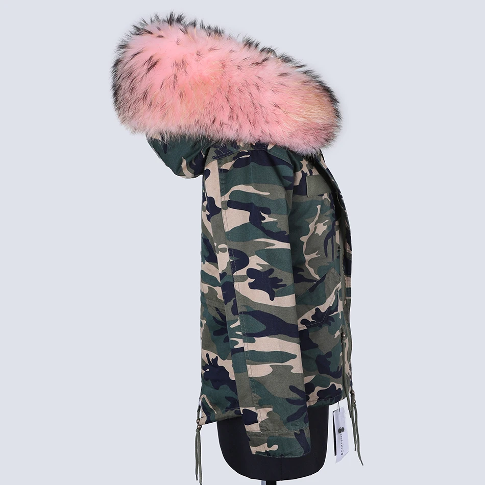 MAOKONG Real Fur Coat Raccoon Fur Collar Female Jacket Detachable Liner Warm Pie Overcoat ODDFOX Brand Real Fur Thick Warm coats
