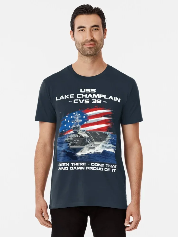Фото Рождественская футболка USS Lake Champlain CVS-39 Aircraft Carrier, летняя повседневная мужская футболка из 100% хлопка с круглым вырезом и коротким рукавом №3