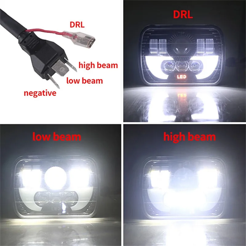 1PCS LED Headlights 5x7" Truck Boat Tractor Trailer 6500K Offroad Working Light for Car Lamps Rover 90/110 Defender 200 300 Tdi images - 6