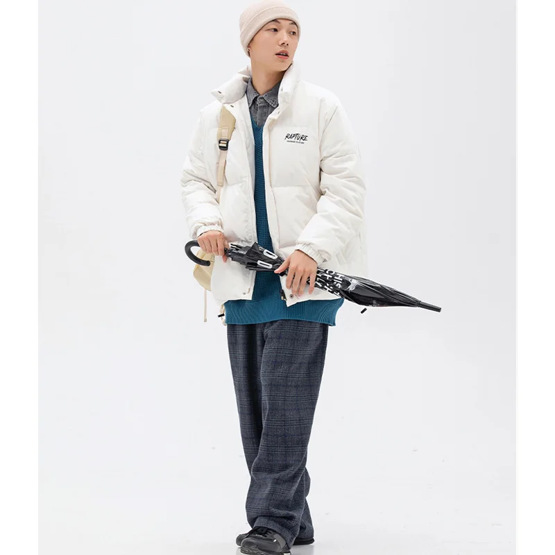 Streetwear Men New Black Stand Collar Keep Warm Down Jacket Fashion Rainbow Cotton Clothes Thickening Outerwear Winter Female