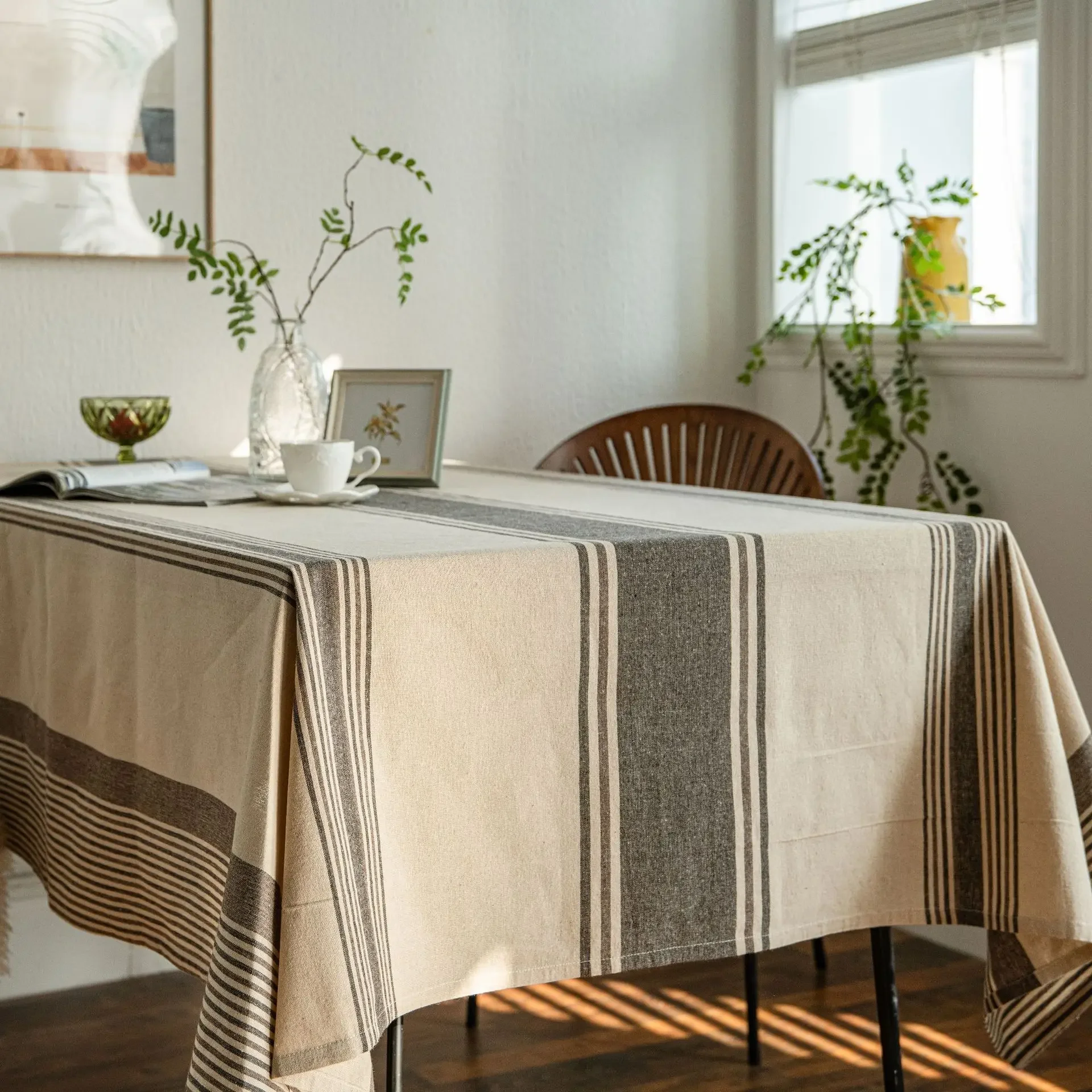 

Скатерть из хлопка и льна в французскую полоску, пыленепроницаемый планшетофон для кухни, столовой, Цвет Кофейный, прямоугольный декор для кухни