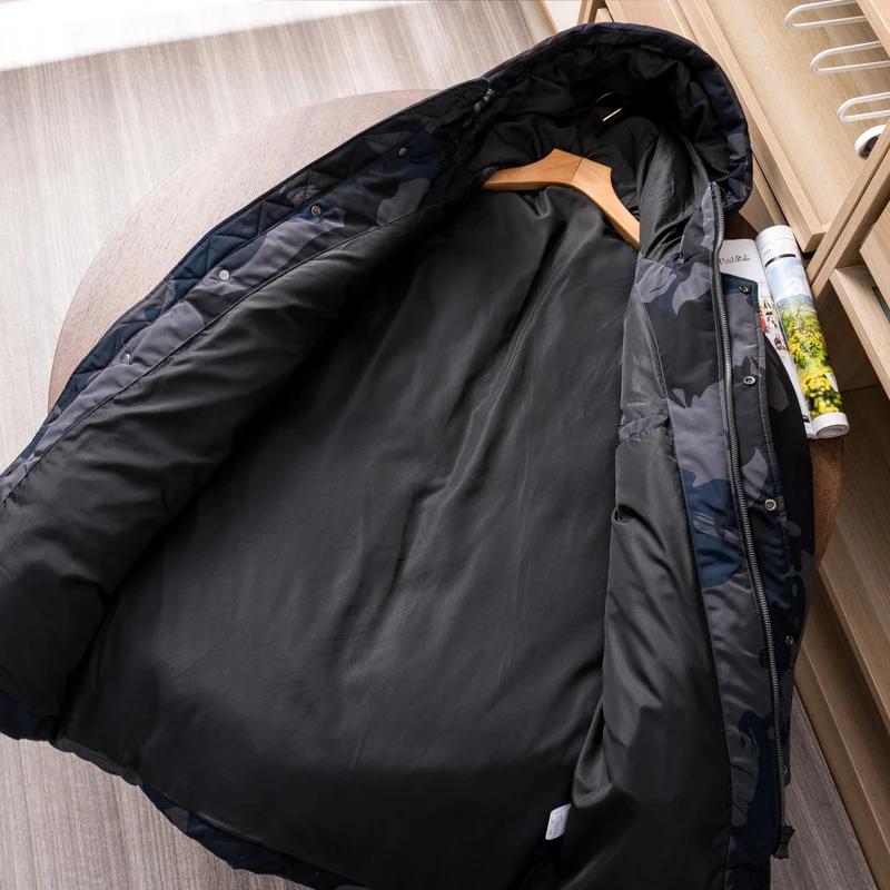 New Fashion Man's Duck Down Overcoat with a Hood Camouflage Printed Waterproof Parkas Winter Cloth for Male Plus Size 2XL XXXL