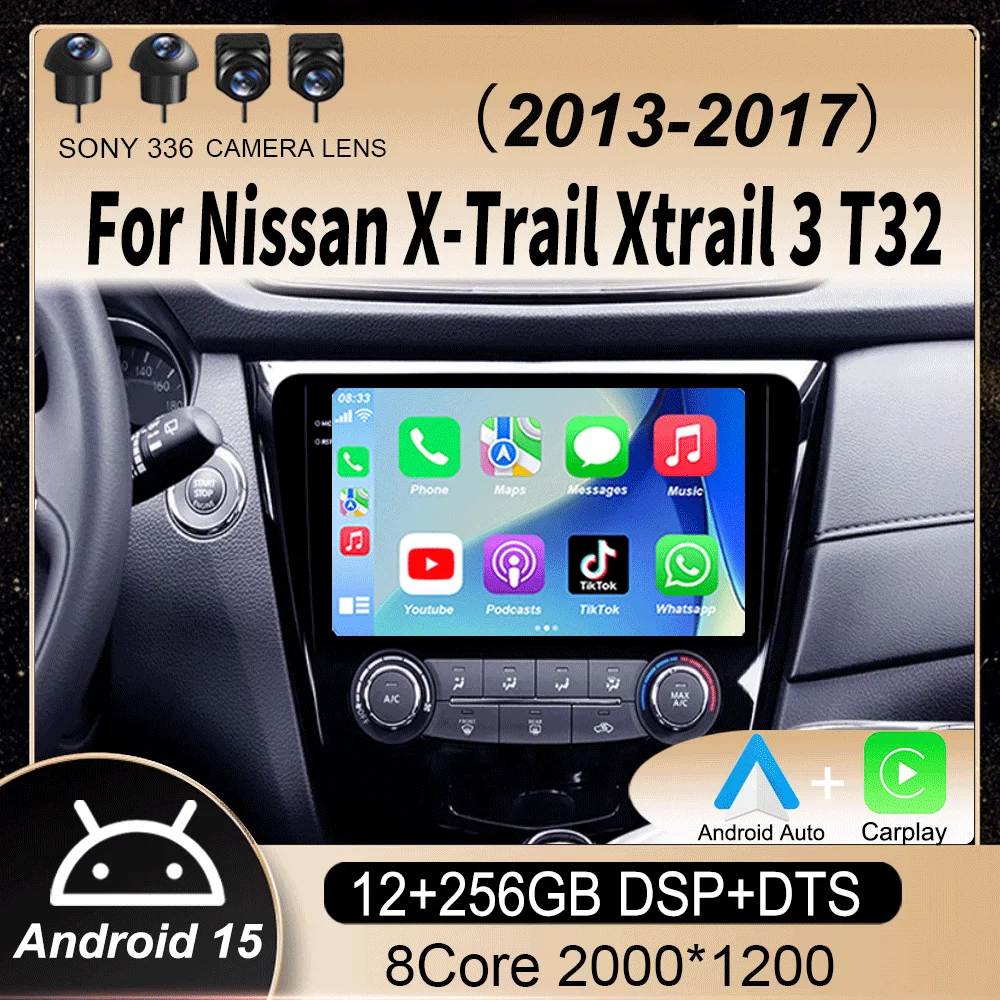 Фото Android 15 Carplay Auto для Nissan X-Trail Xtrail 3 T32 2013-2017 Автомобильный радиоприемник GPS Мультимедийный видеоплеер Стерео 360 Камера DSP №1