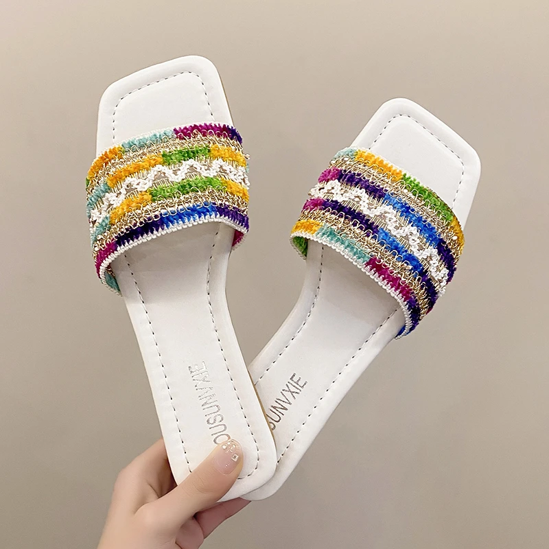 

Женские разноцветные летние туфли, модель 2023 года, модная пляжная обувь на плоской подошве, тапочки для дома, женские туфли Rubber1