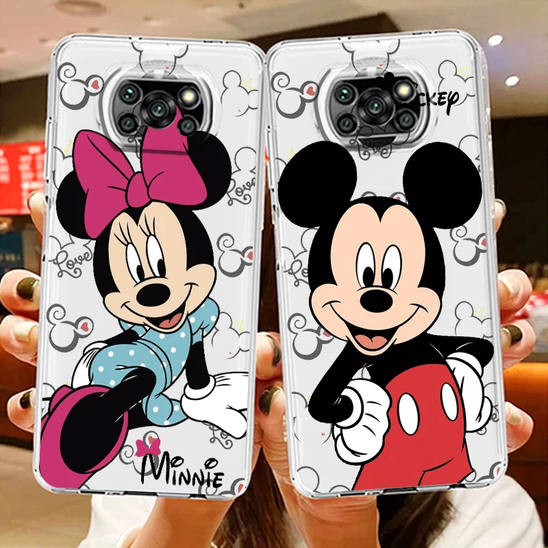 

Disney Mickey Mouse Minnie Transparent Phone Case For Xiaomi Mi Poco X5 X4 X3 NFC F4 F3 GT M5s M4 M3 Pro C55 C50 5G