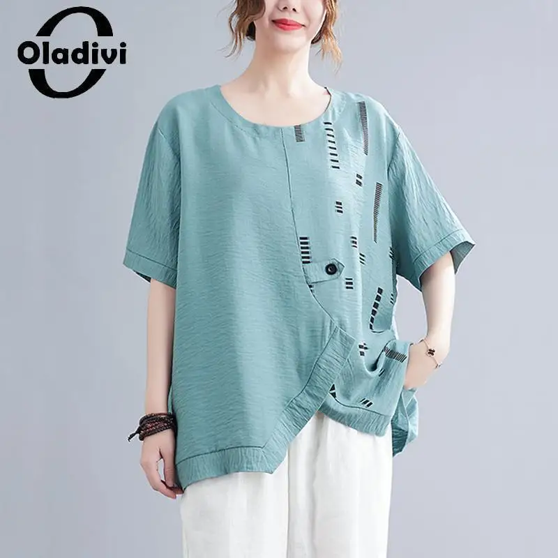 

Oladivi Oversized Fashion Print Short Sleeves Summer TShirts Women's Large Size Top Tee Shirts Casual Loose T-Shirts Blusas 657