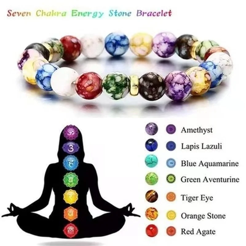 7 Chakras Reiki Healing Stone Bracelet Yoga Balance Energy Natural Volcanic Stones Beads DIY Handmade Jewelry Beaded Bracelets | Украшения
