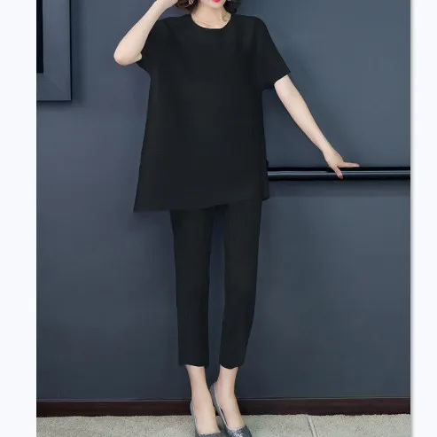 

Female Suit 2023 New Summer Korean Style Women Casual Solid Short Sleeve Shirt +High Waist Straight Pant Streetwear X95