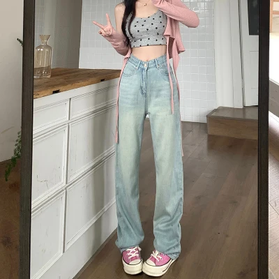 Женские модные повседневные Прямые джинсы с завышенной талией свободные широкие
