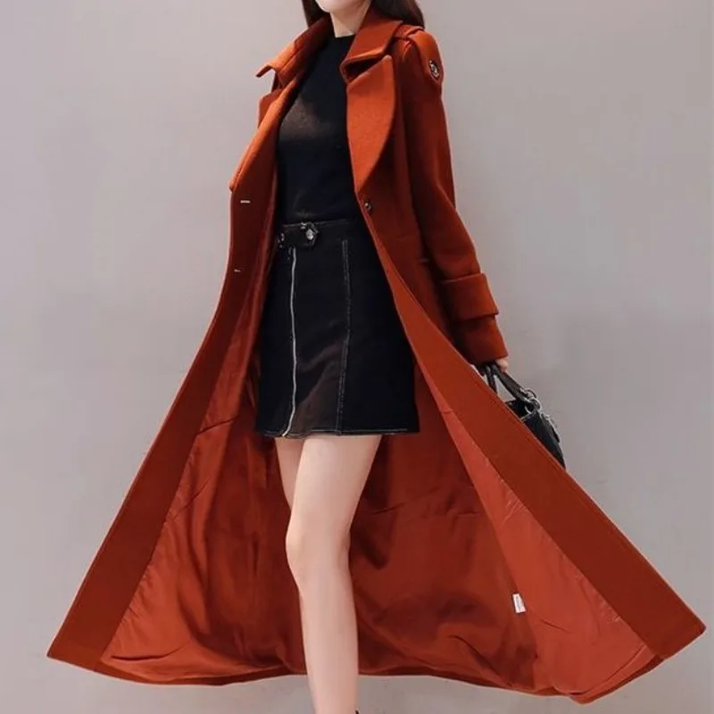 Женское однотонное шерстяное пальто средней длины с воротником-стойкой ...