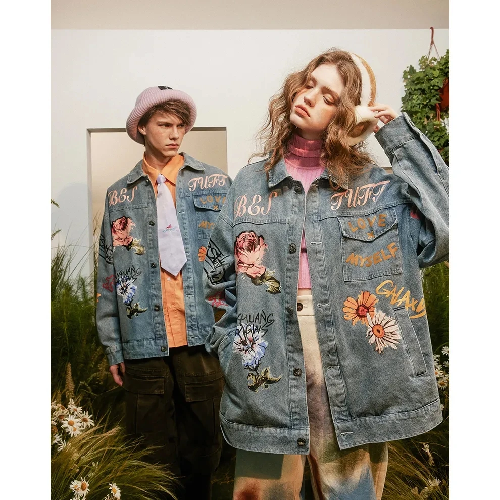 Женские свободные повседневные ковбойские куртки с принтом граффити