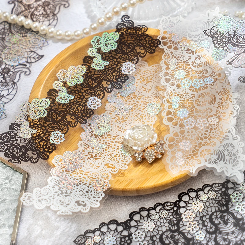 

10 листов наклейки прозрачный серебряный ПЭТ кружева минималистский руководство полые handmde декоративный материал водонепроницаемый 197*85 мм